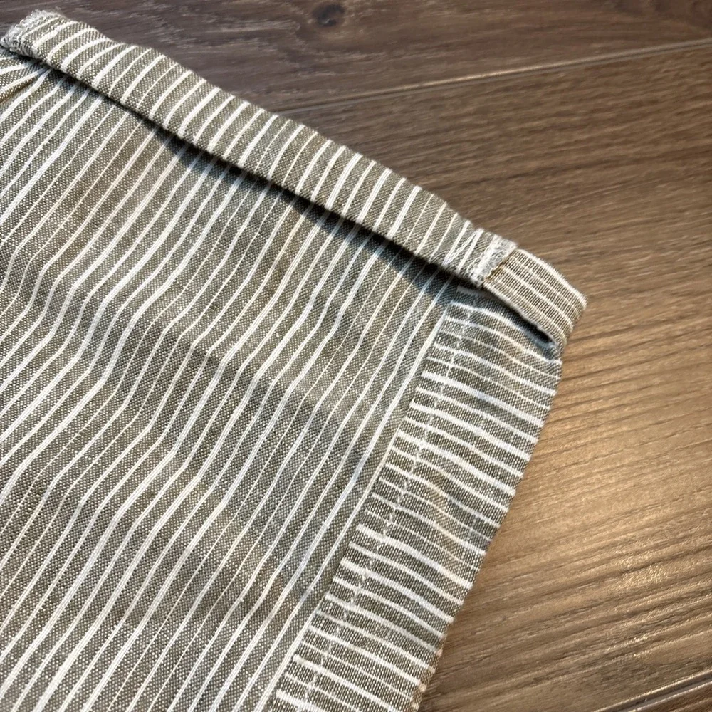Anthropologie Linen Trousers Small Green Striped Coastal Pull-On Beach Pant